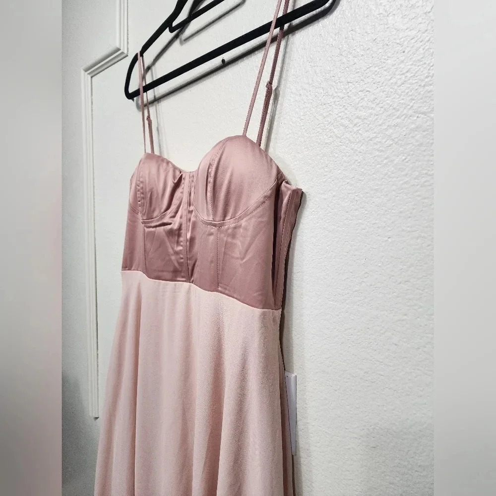 Lulus Best Part Of Me Blush Satin Bustier Maxi Dress L Wedding Party Guest Prom - Picture 9 of 11